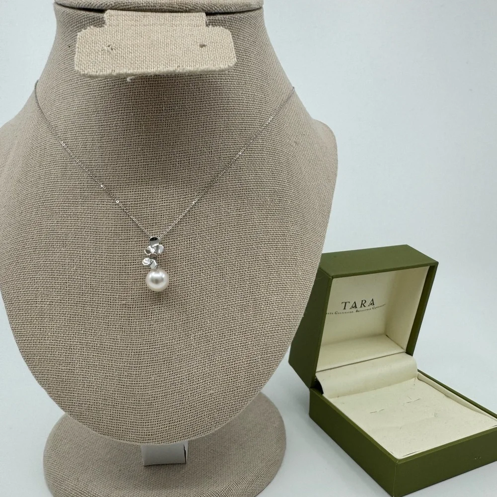 Tara Cultured Pearl and Diamond Pendant Necklace on 14k White Gold Chain - Picture 3 of 7